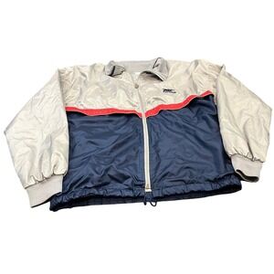 Vintage 80s Asics Tiger Windbreaker Jacket Mens XL Silver Navy Red‎ Colorblock